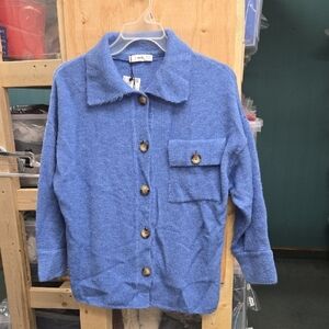 MNG Size XS Blue Oversized Button Down Cardigan